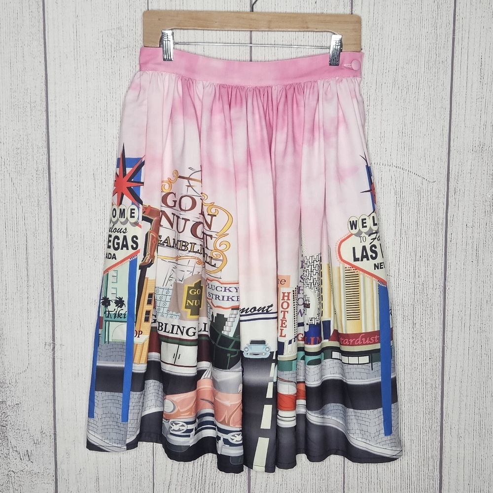 Unique Vintage Welcome to Fabulous Las Vegas Fremont District Pink Skirt, sz M